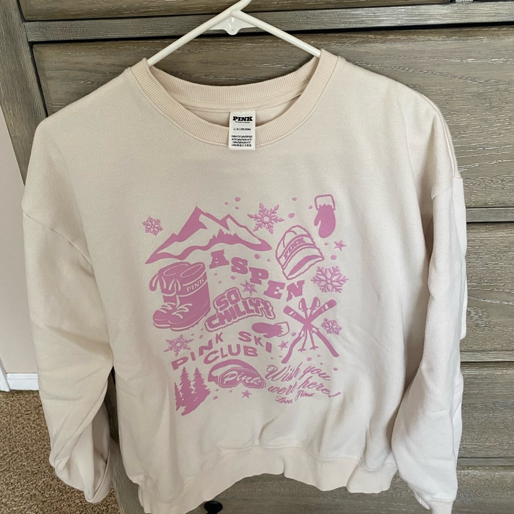 PINK Victoria's Secret Cream and Pink Graphic Sweatshirt. Brand new wo/w tags